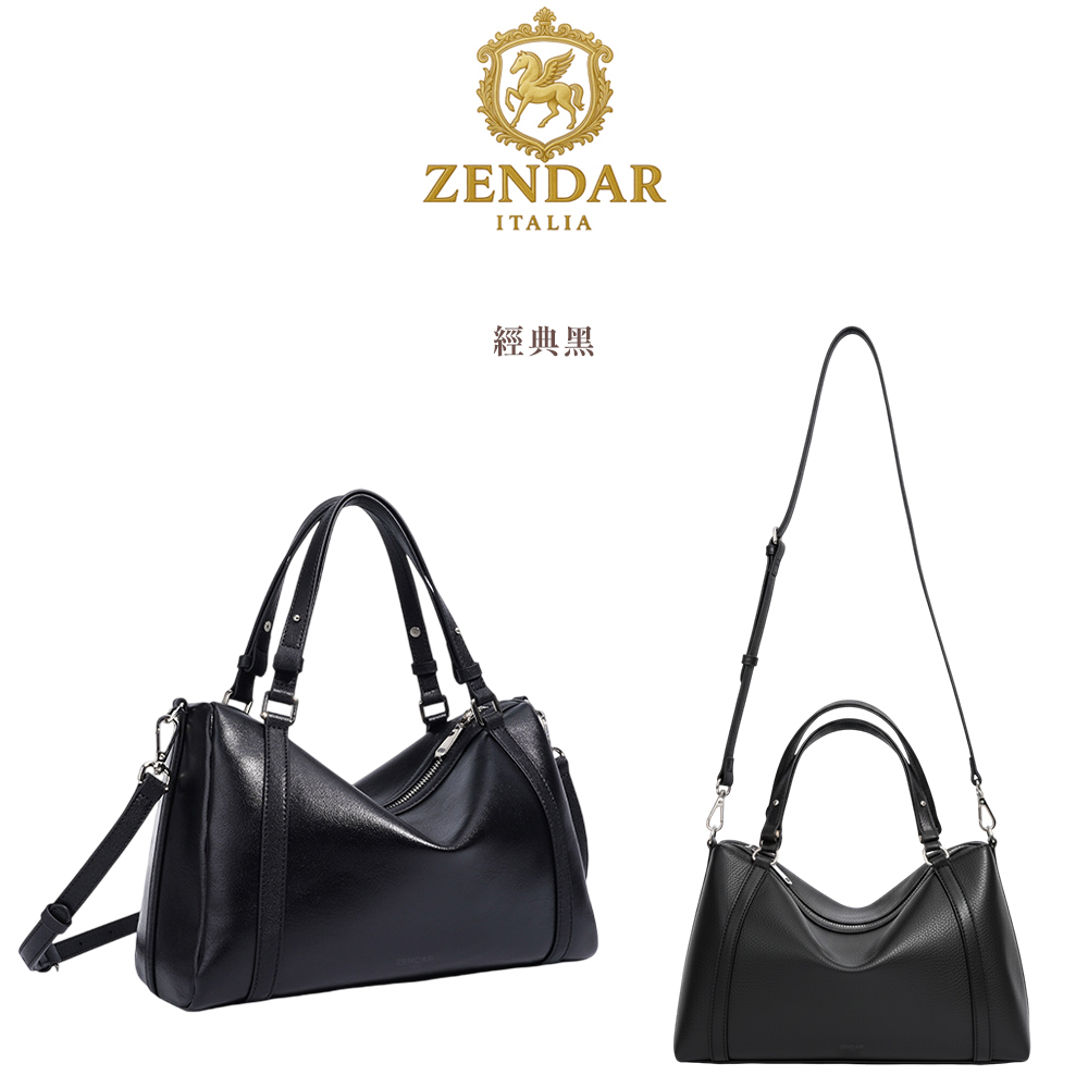 ZENDAR 限量1折 頂級小牛皮手提斜背包 波士頓包 保莉娜系列 全新專櫃展示品 (2色)/ 經典黑