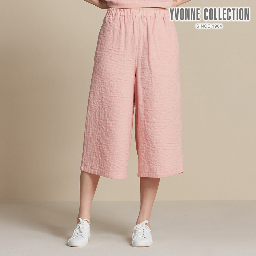YVONNE COLLECTION 雙層紗八分寬褲-薔薇粉M