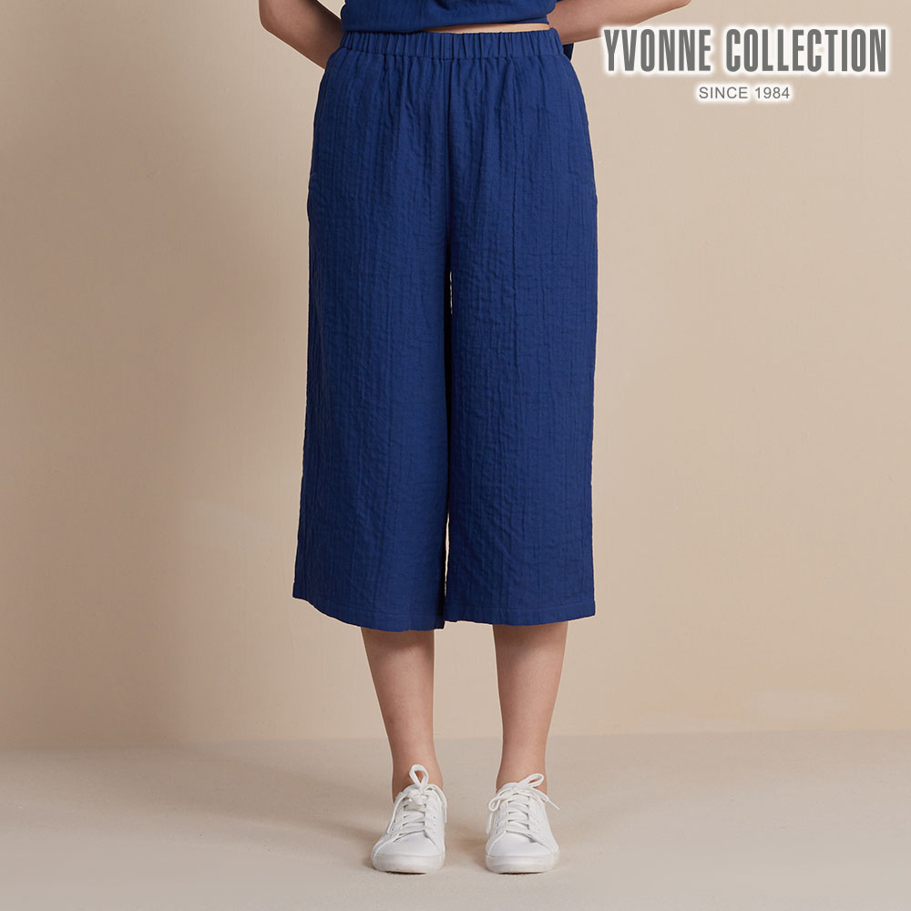 YVONNE COLLECTION 雙層紗八分寬褲-深藍L