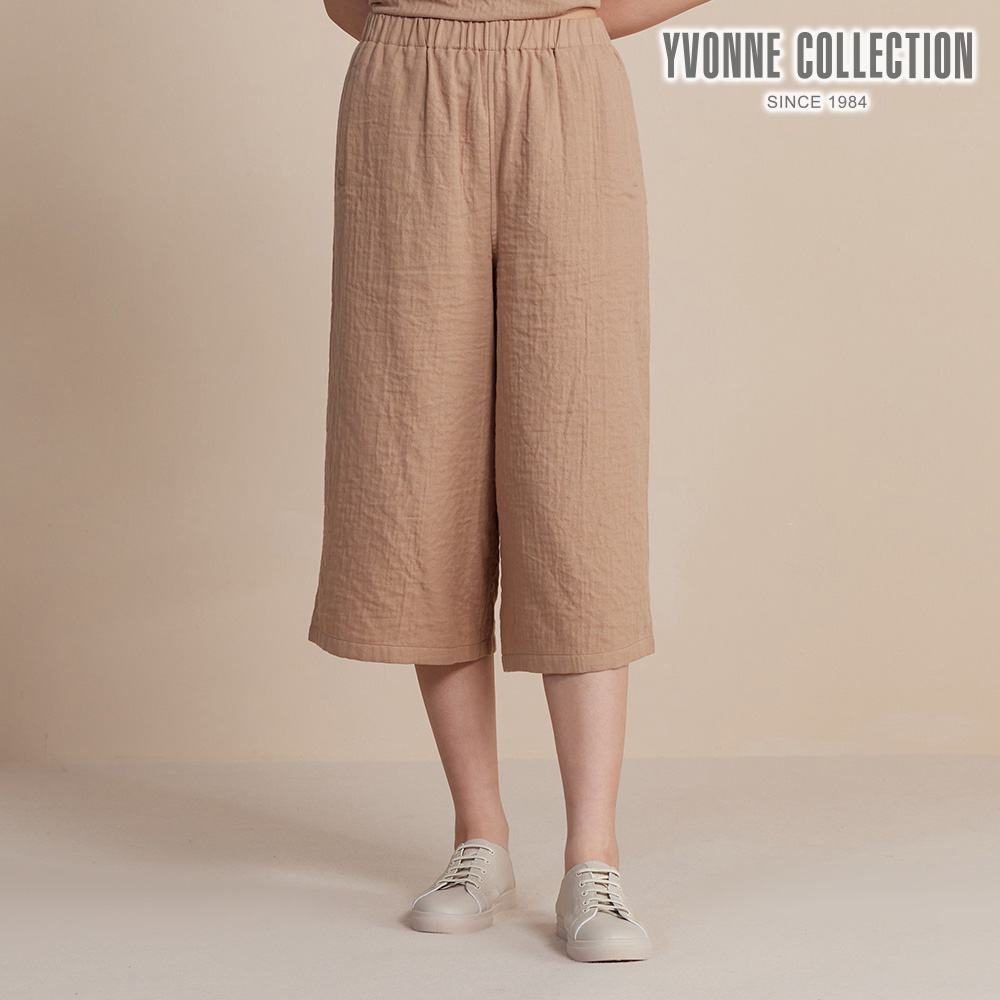 YVONNE COLLECTION 雙層紗八分寬褲-摩卡棕L