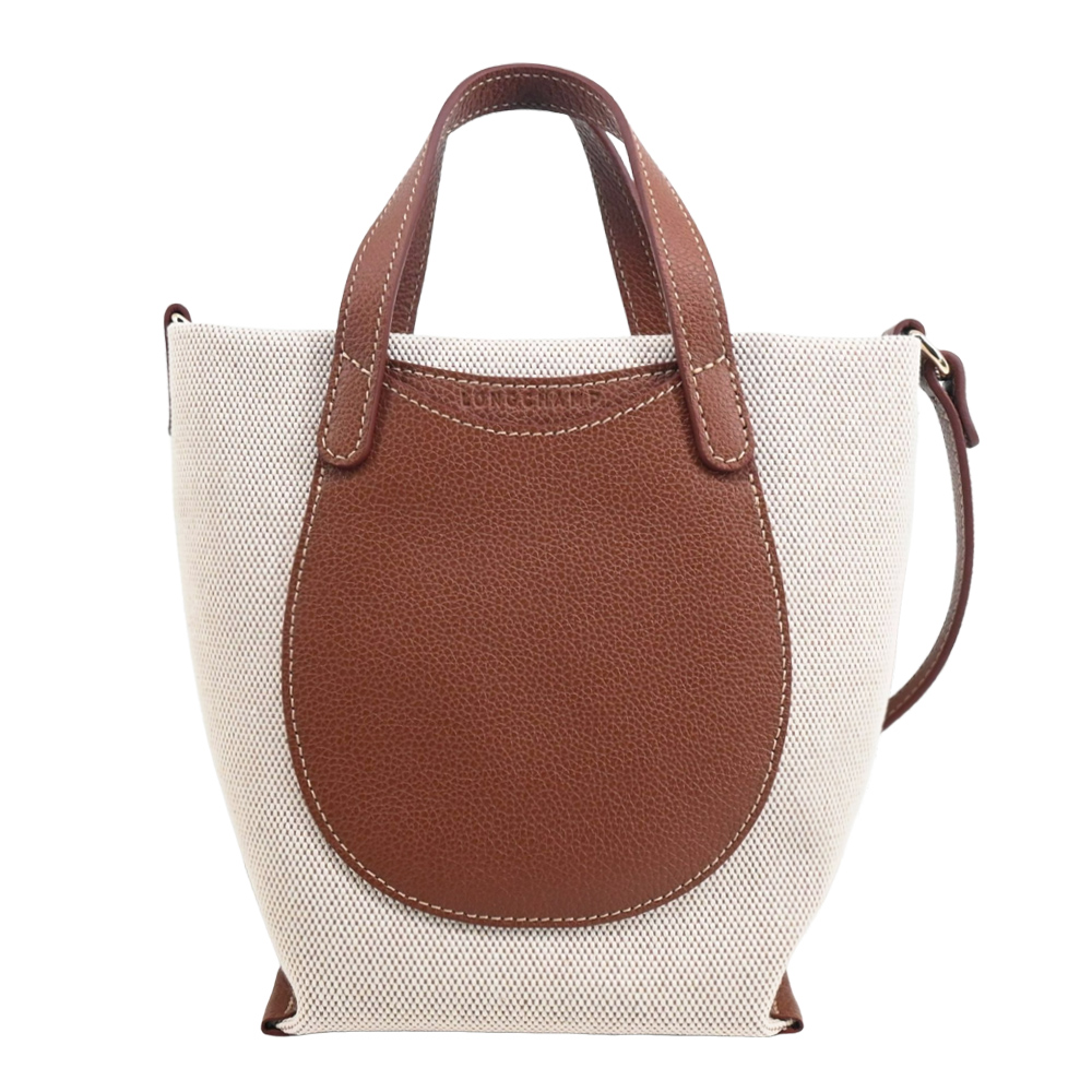 LONGCHAMP COMPLICE系列斑點棉質帆布前口袋手提/斜背兩用包(小/淡紅褐)/平行輸入