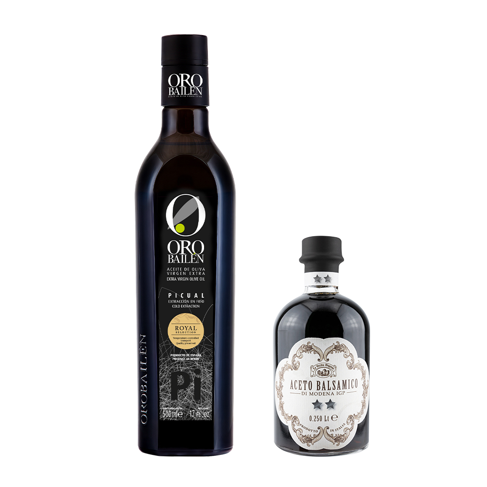 【Oro Bailen皇嘉】皇家級Picual特級冷壓初榨橄欖油500ml+典釀雙星巴薩米克醋250ml