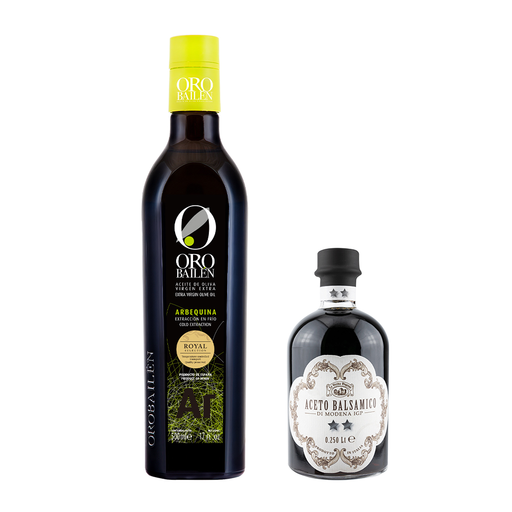 【Oro Bailen皇嘉】皇家級Arbequina特級冷壓初榨橄欖油500ml+典釀雙星巴薩米克醋250ml