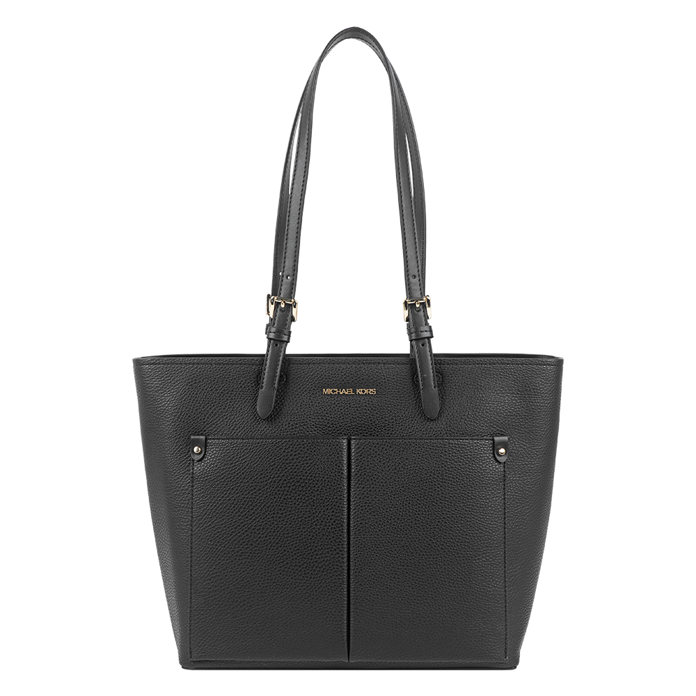【Michael Kors】Jet Set 金字粒紋皮革雙口袋肩背包/托特包(黑色)/ 平行輸入