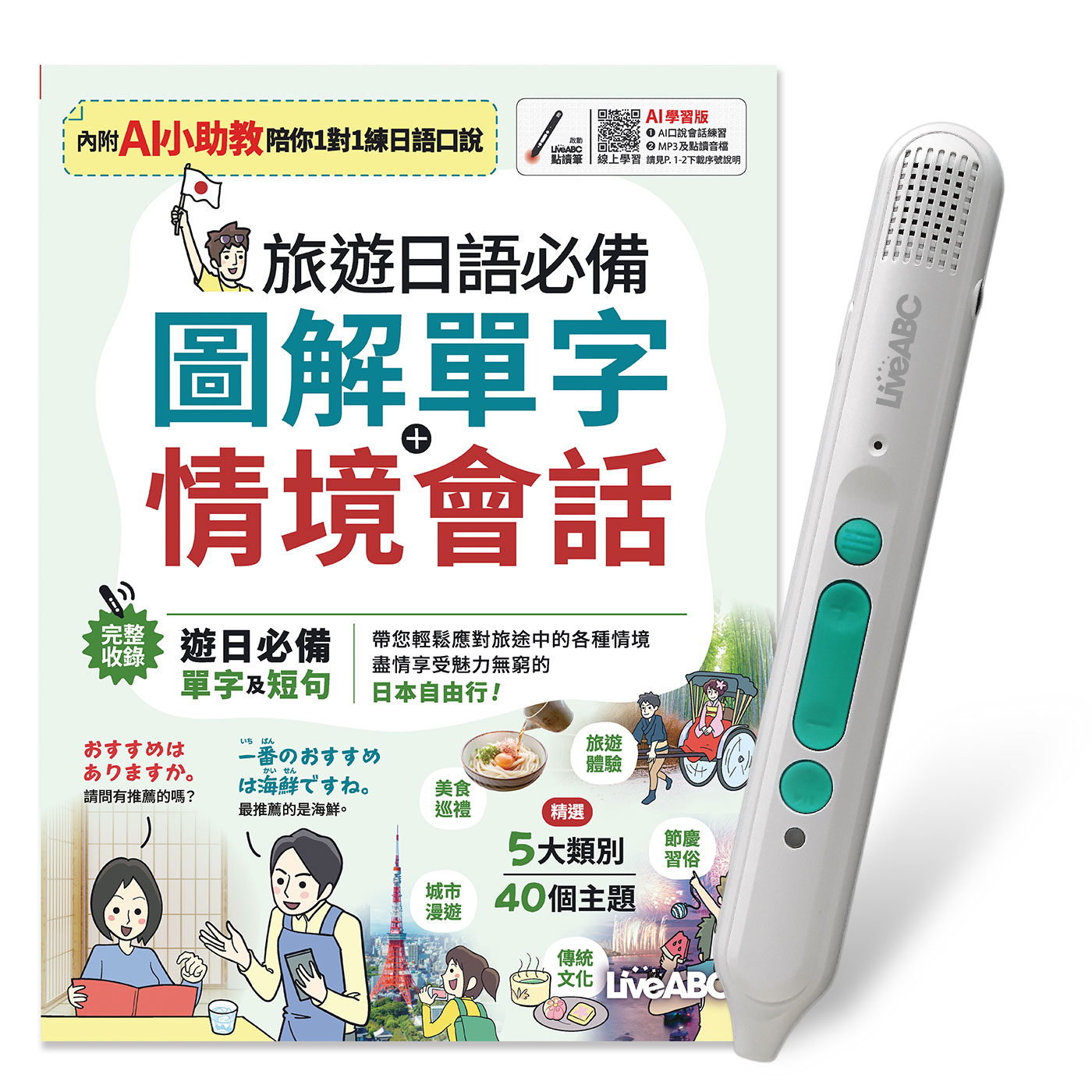 旅遊日語必備圖解單字+情境會話 (AI學習版/附LiveABC智慧藍牙點讀筆16G)