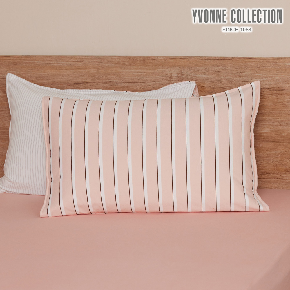 YVONNE COLLECTION 木屋條紋鋪棉信封式枕套1入-香檳粉