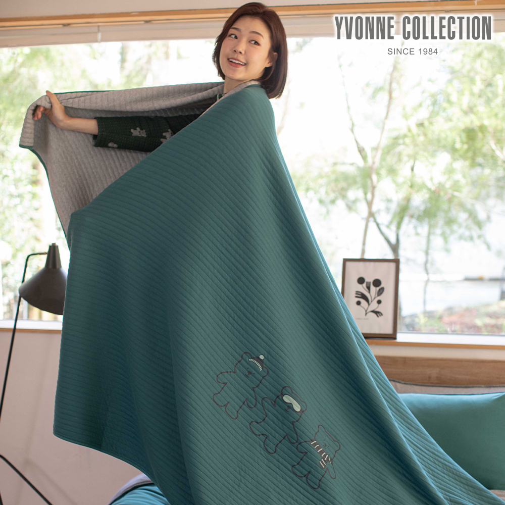 YVONNE COLLECTION 伯恩熊 雙人萬用毯-森林綠