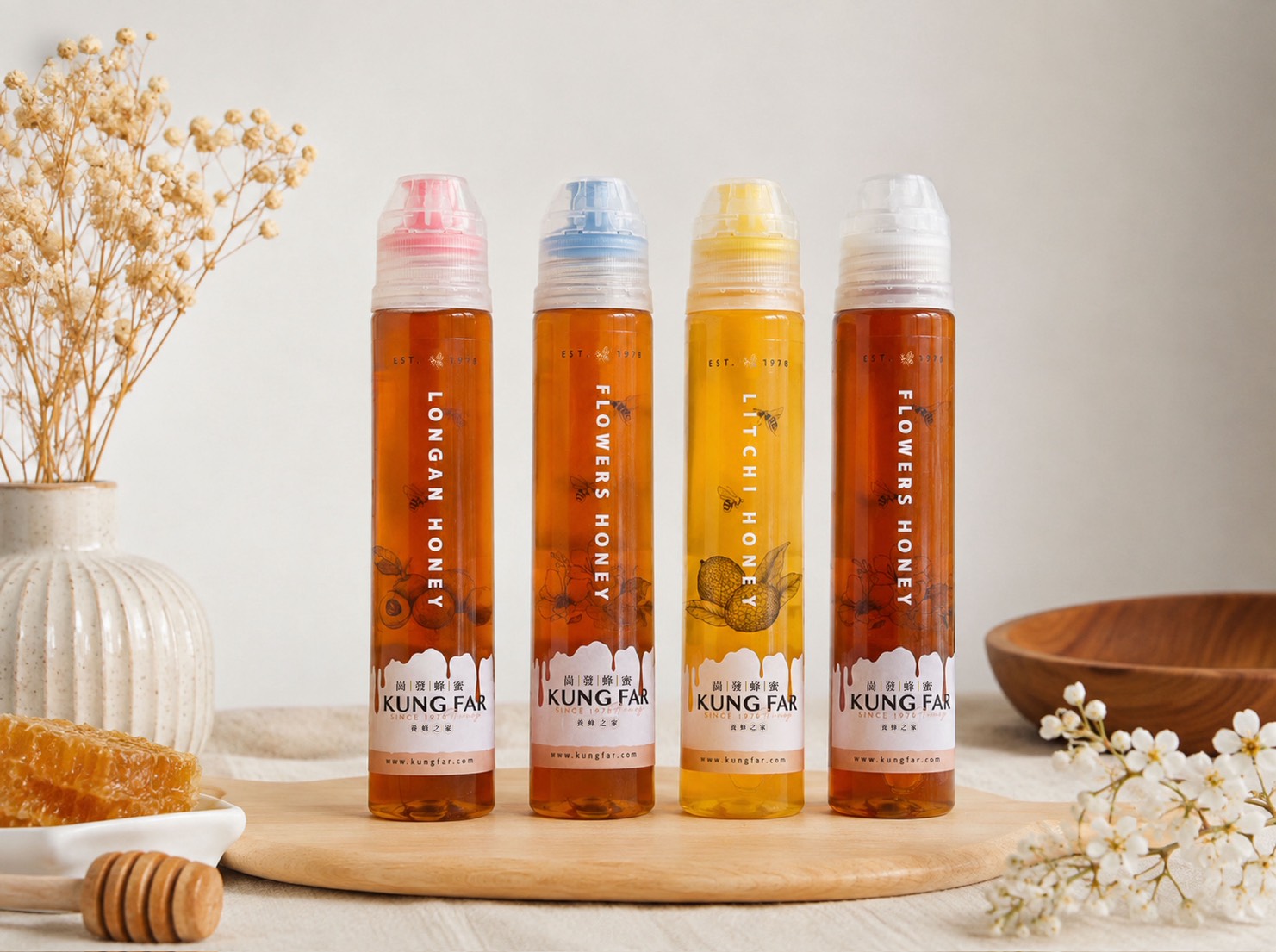 【崗發】隨身擠壓瓶4瓶(經典龍眼蜜130g+荔枝蜜130g+百花蜜130g+紅柴蜜130g)附專屬手提紙盒