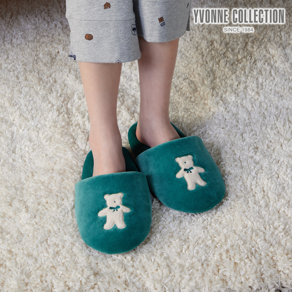 YVONNE COLLECTION 伯恩熊胖胖拖鞋-森林綠 S
