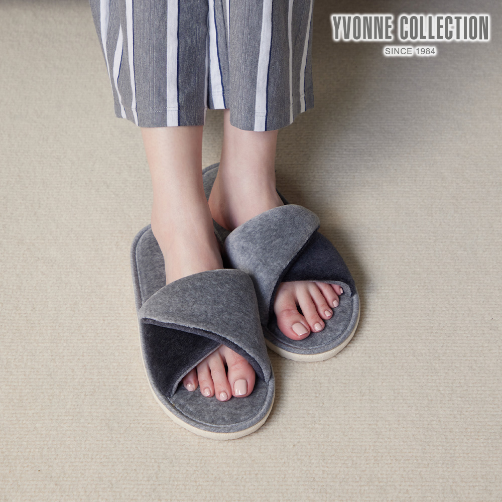 YVONNE COLLECTION 雙色開口室內拖鞋-岩石灰 M