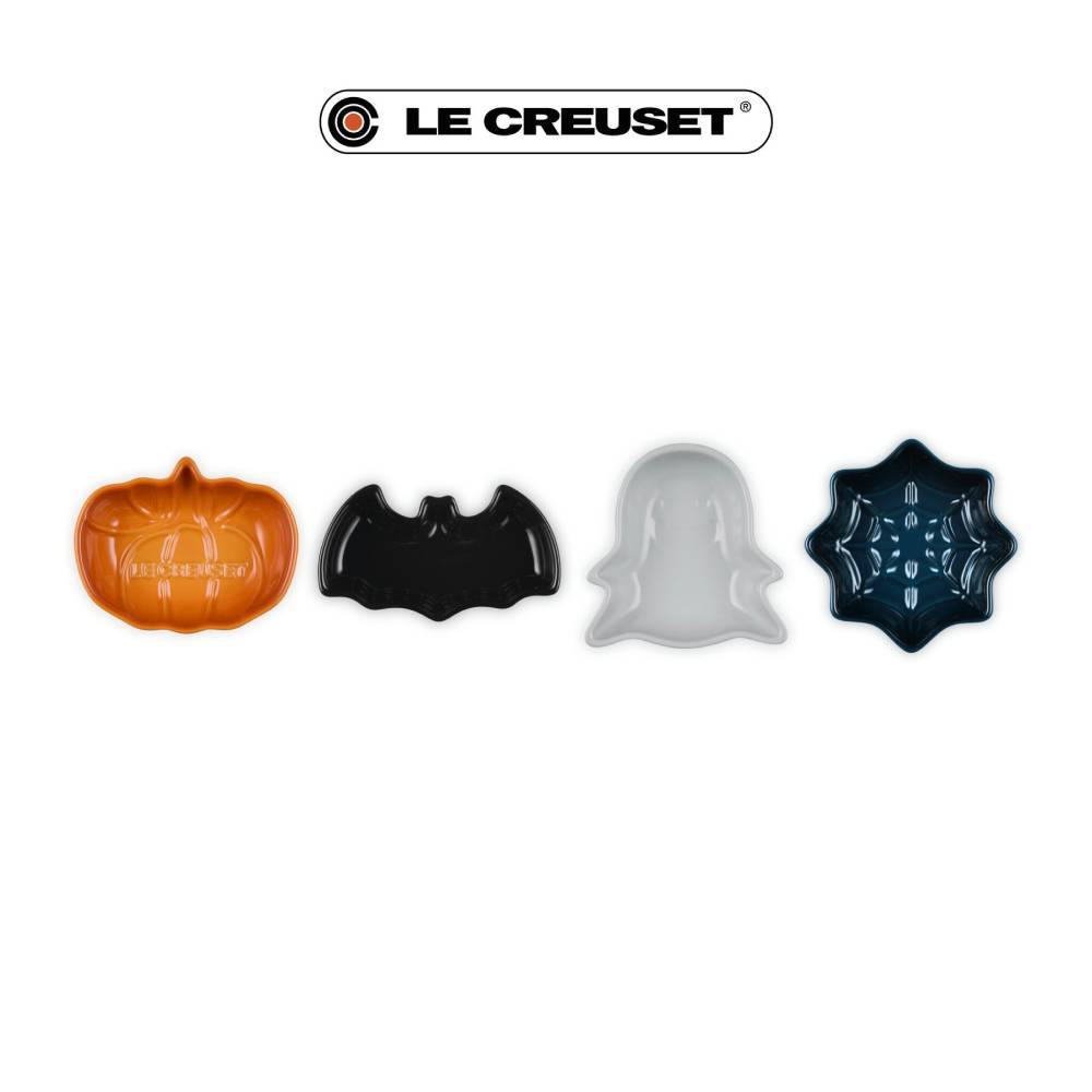 LE CREUSET瓷器萬聖節迷你醬料碟4入組 南瓜 蝙蝠 精靈 織網