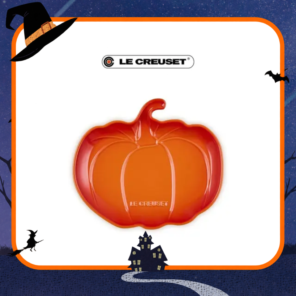 LE CREUSET瓷器萬聖節南瓜造型盤 火焰橘