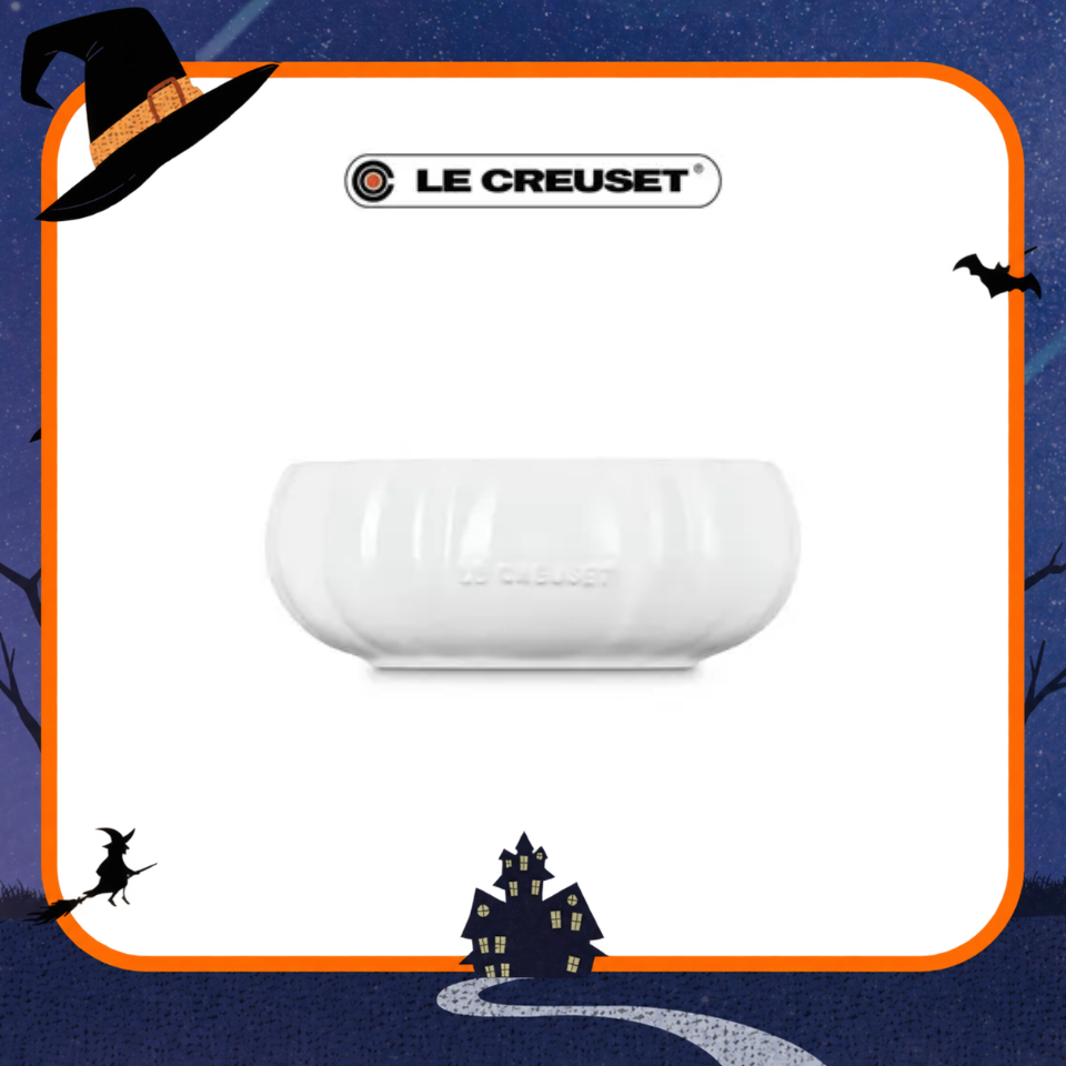 LE CREUSET瓷器萬聖節南瓜造型湯碗 750ml 雪花白