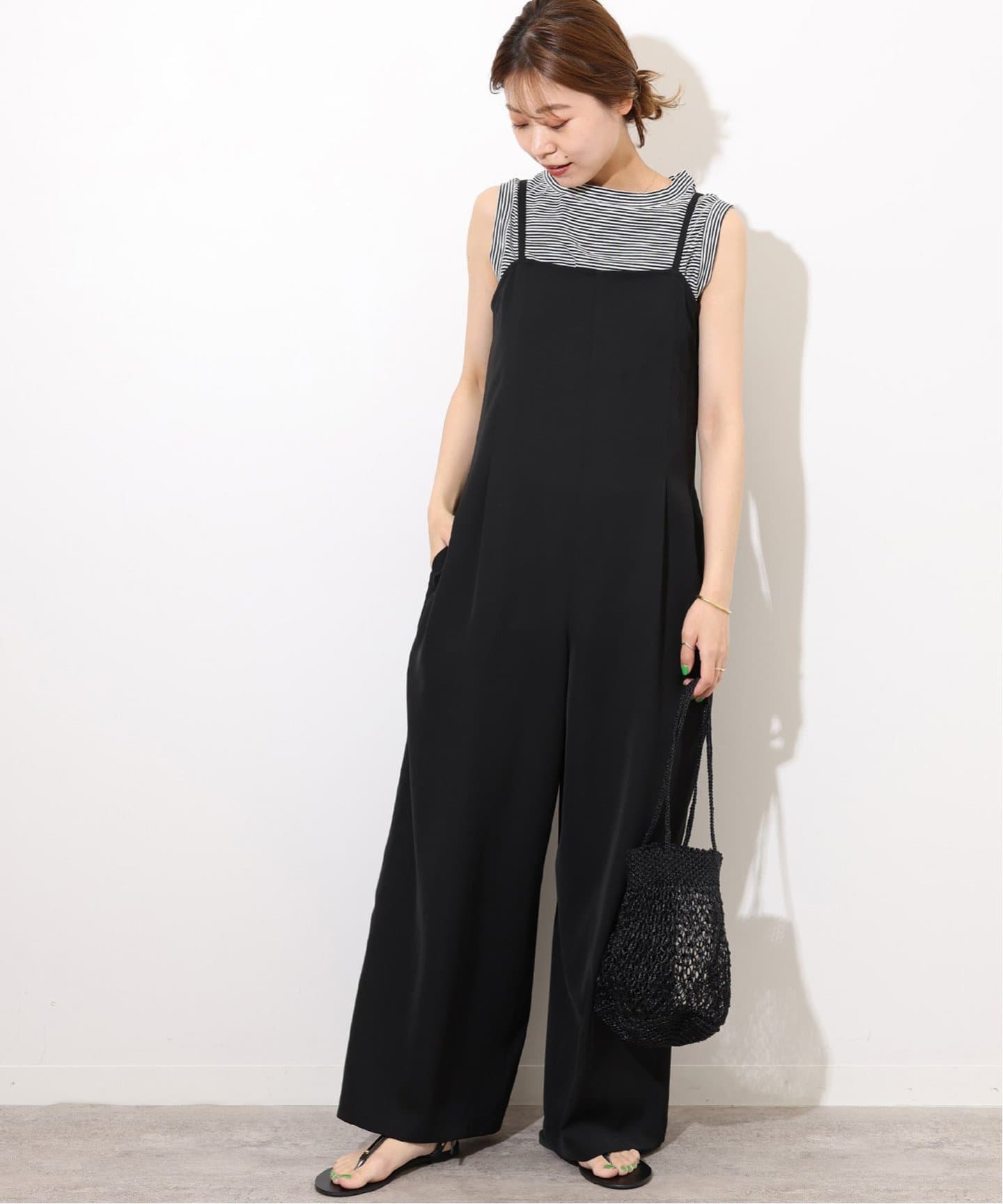 JS Relume Silky Georgette Tucked All-in-One 褲子 黑色(001) 036