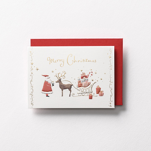 日本EASE迷你聖誕卡/ 橫式/ 聖誕老人與馴鹿/ 白/ GX-4525