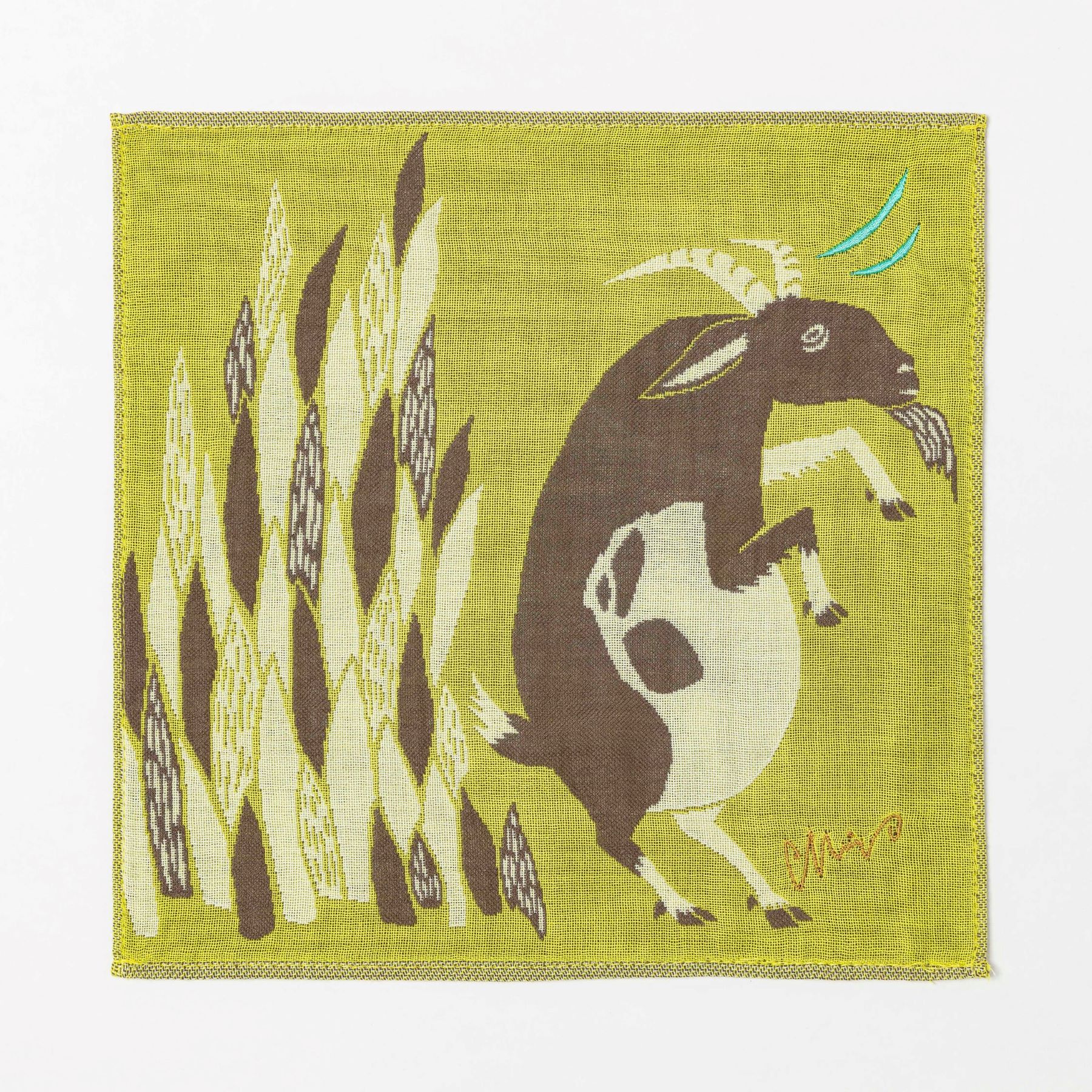 日本 森田MiW 純棉手帕/ 跳躍在岩山上的山羊