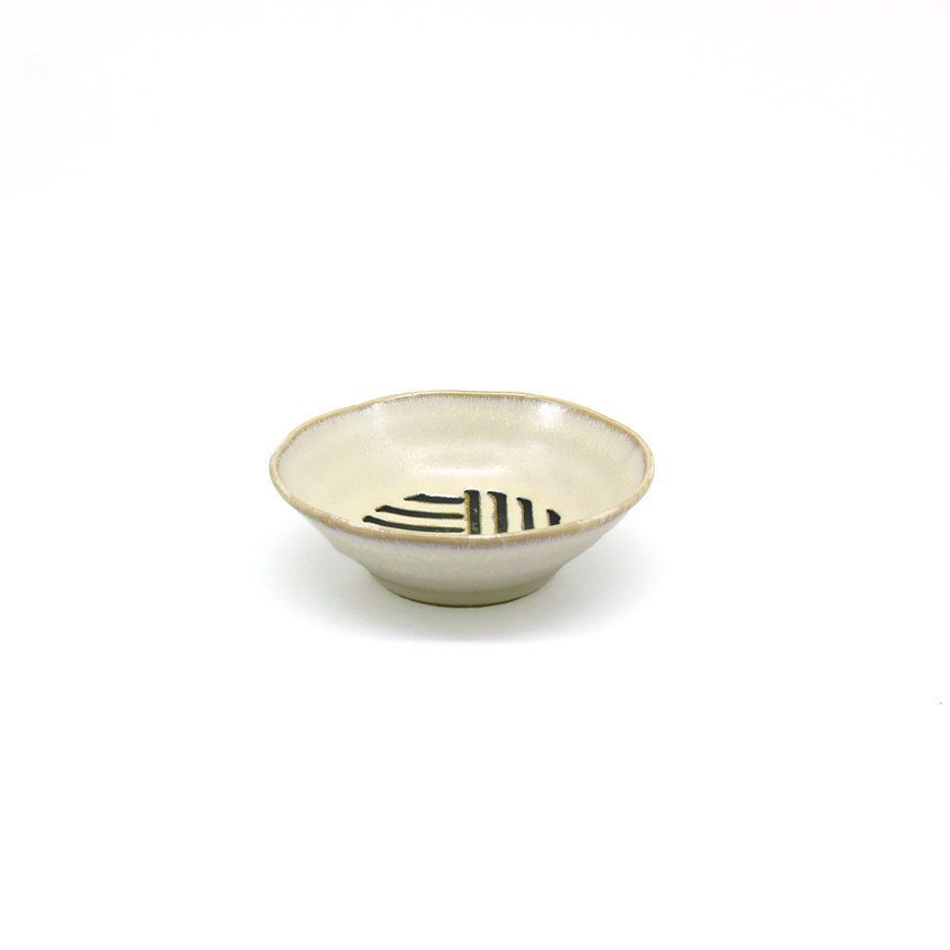 三鄉陶器 縞臼文 小皿/ 白