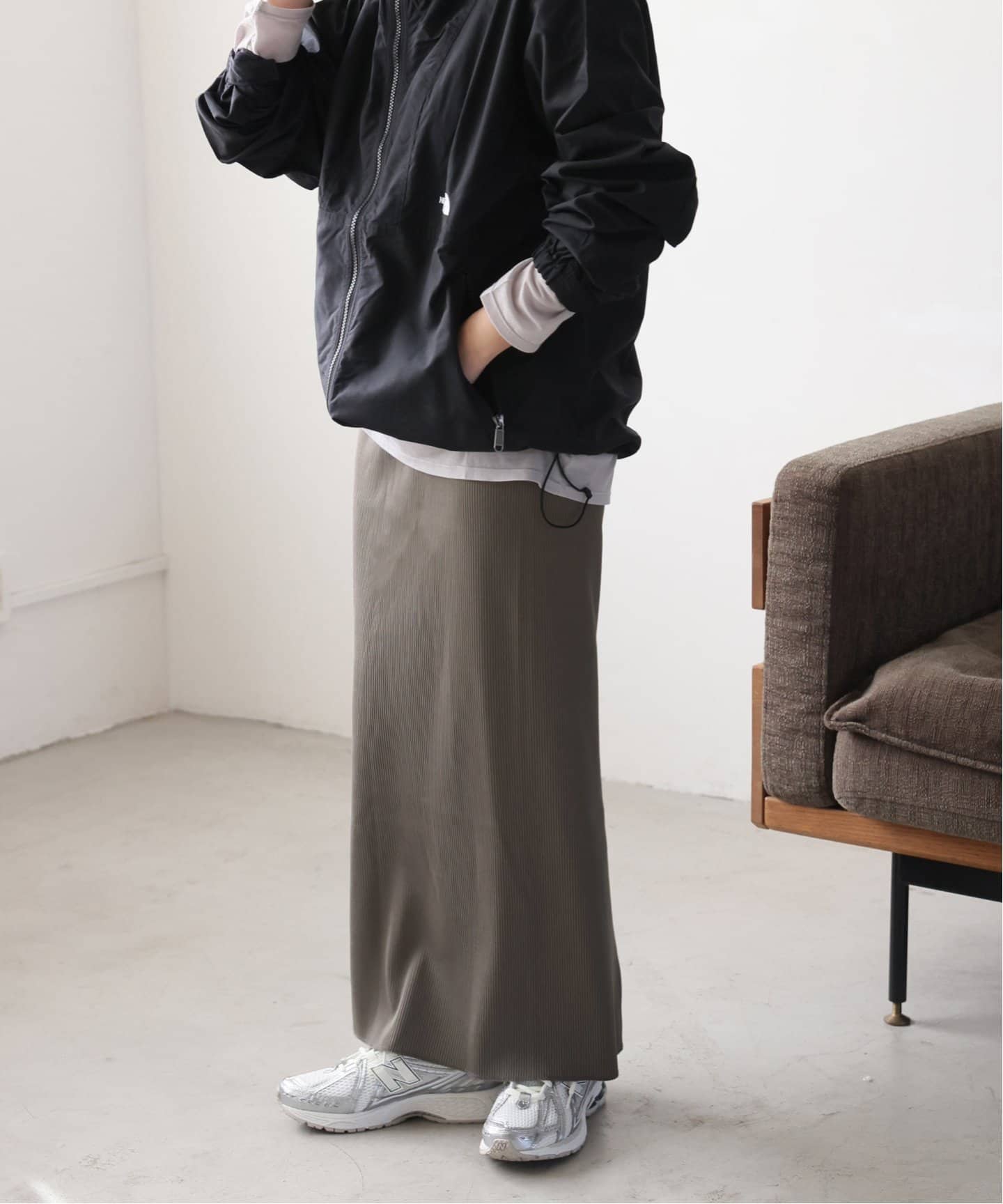 JS/Harinuki Terecoron Long Skirt/裙子/灰色(006)/FREE