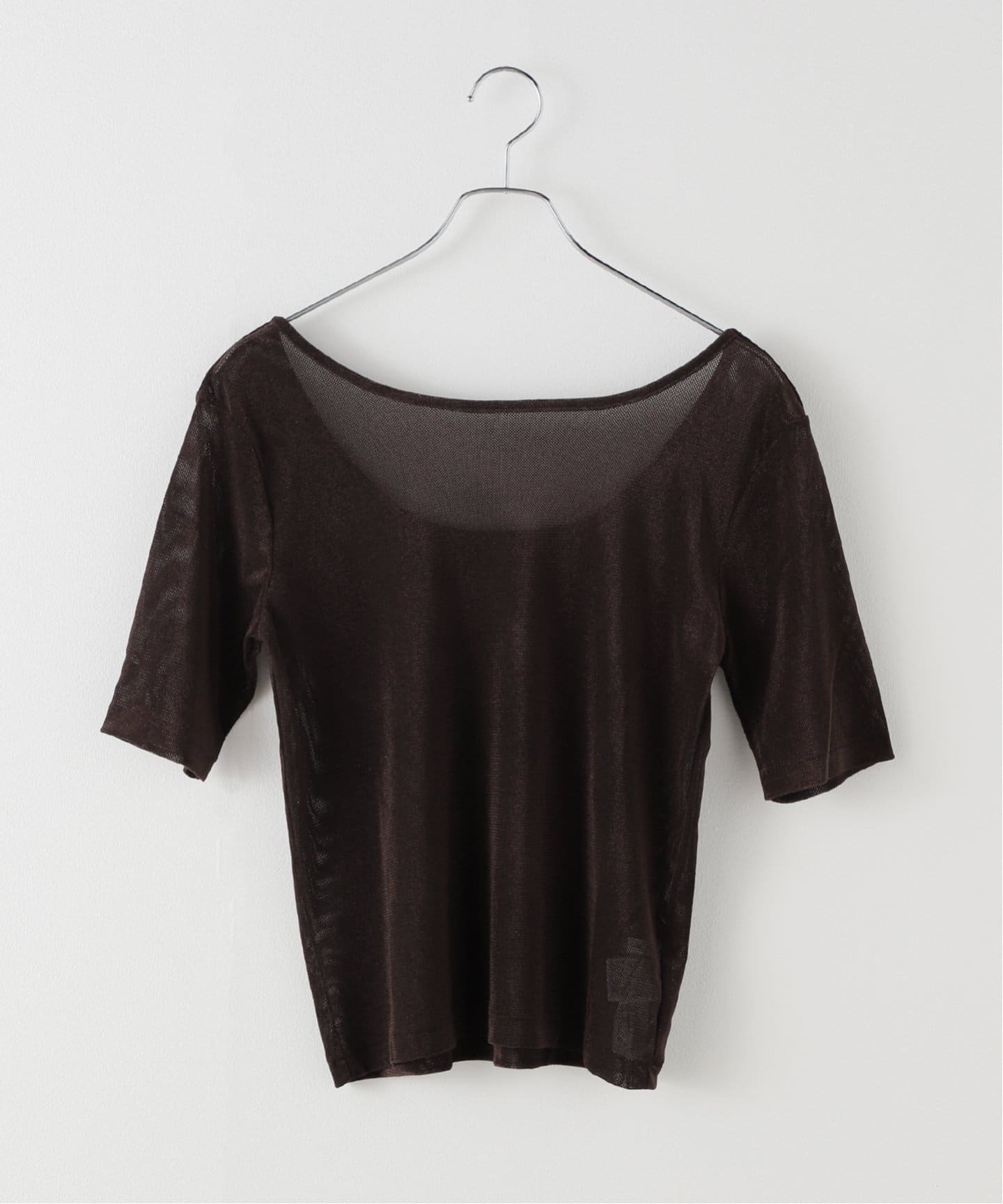 JS/Mesh Velour Back Open T-Shirt/上衣/棕色(020)/FREE
