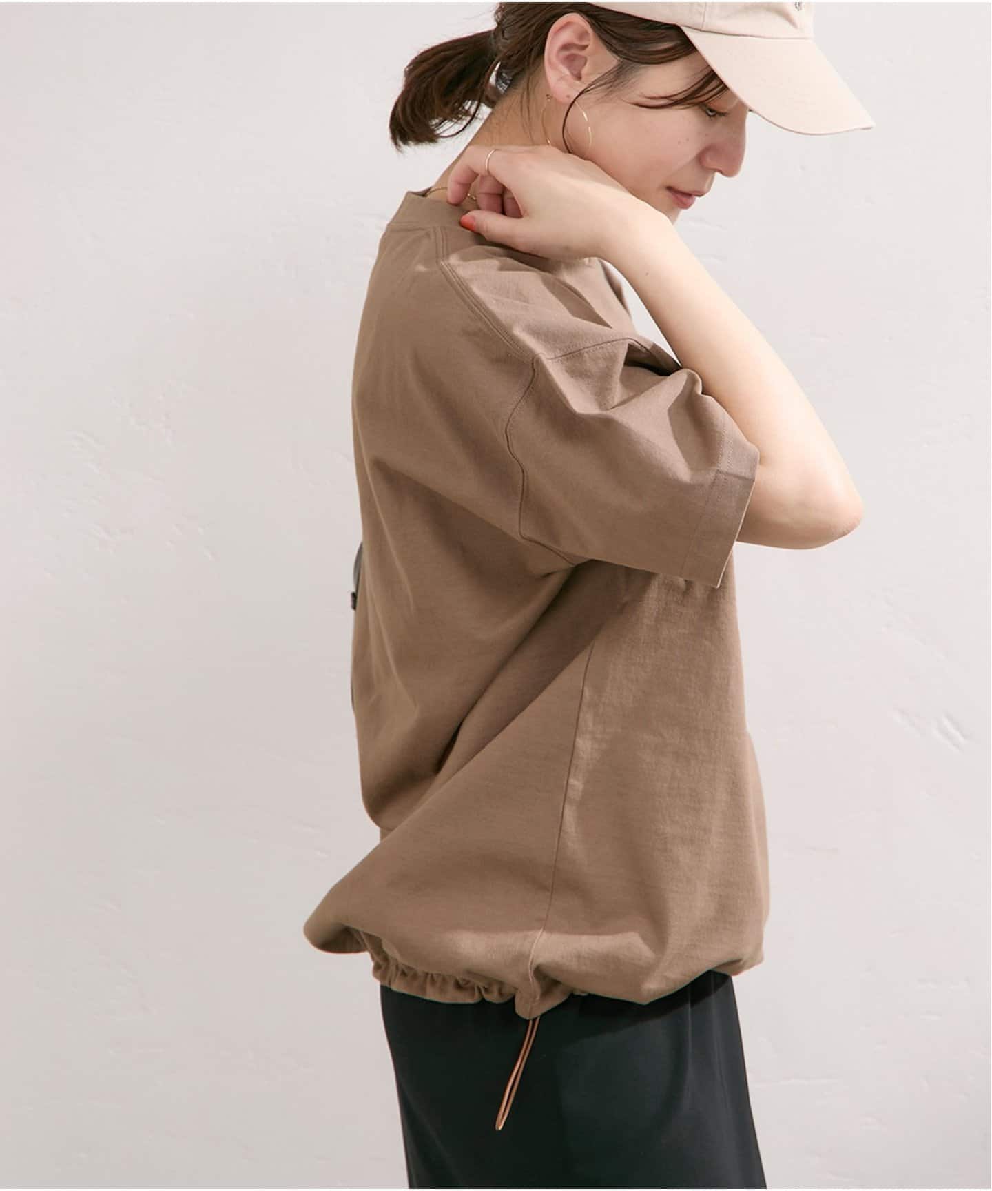 JS/Shirring T-Shirt/上衣/棕色(022)/FREE
