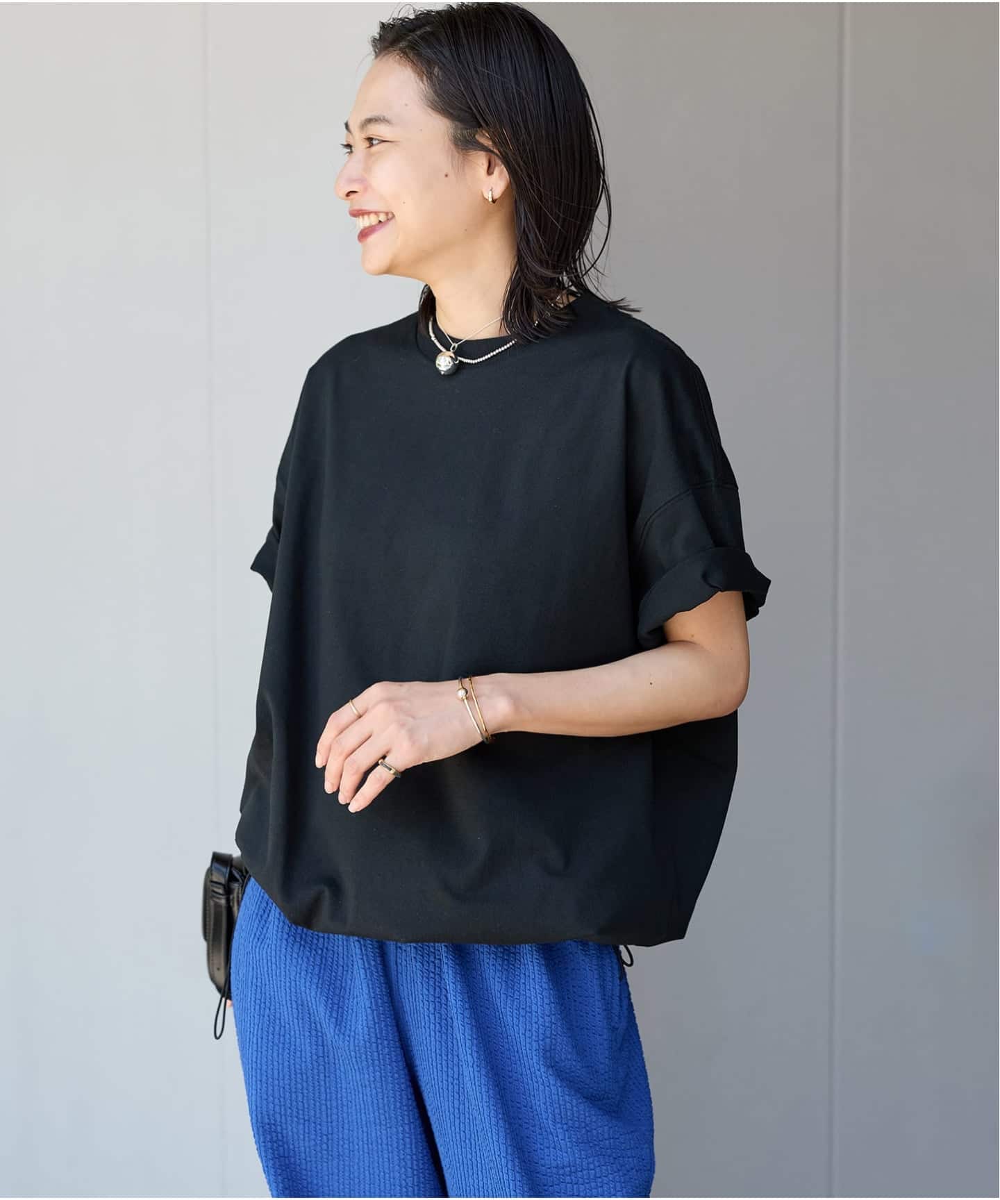 JS/Shirring T-Shirt (6)/上衣/黑色(001)/FREE