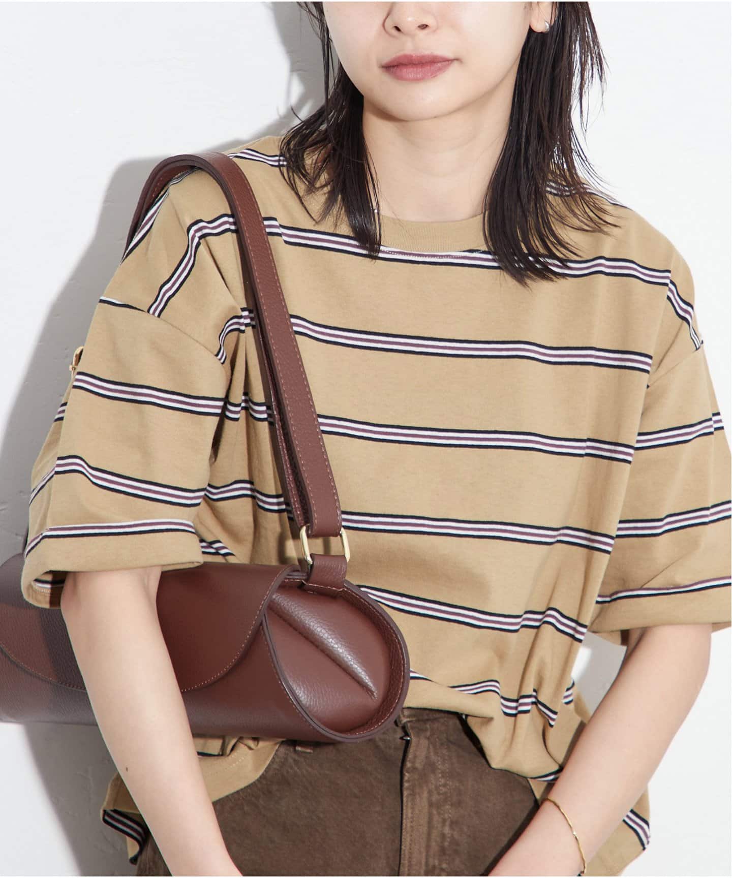 JS/Aseshi Mesh Hat Border Big T-Shirt (4)/上衣/米色(028)/FREE