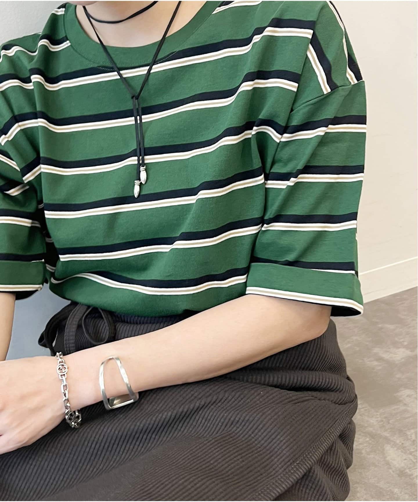 JS/Aseshi Mesh Hat Border Big T-Shirt (4)/上衣/綠色(031)/FREE