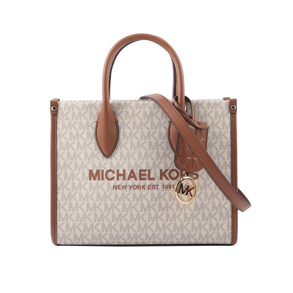 【Michael Kors】Mirella 滿版塗層帆布小款二用托特包(香草色)/ 平行輸入