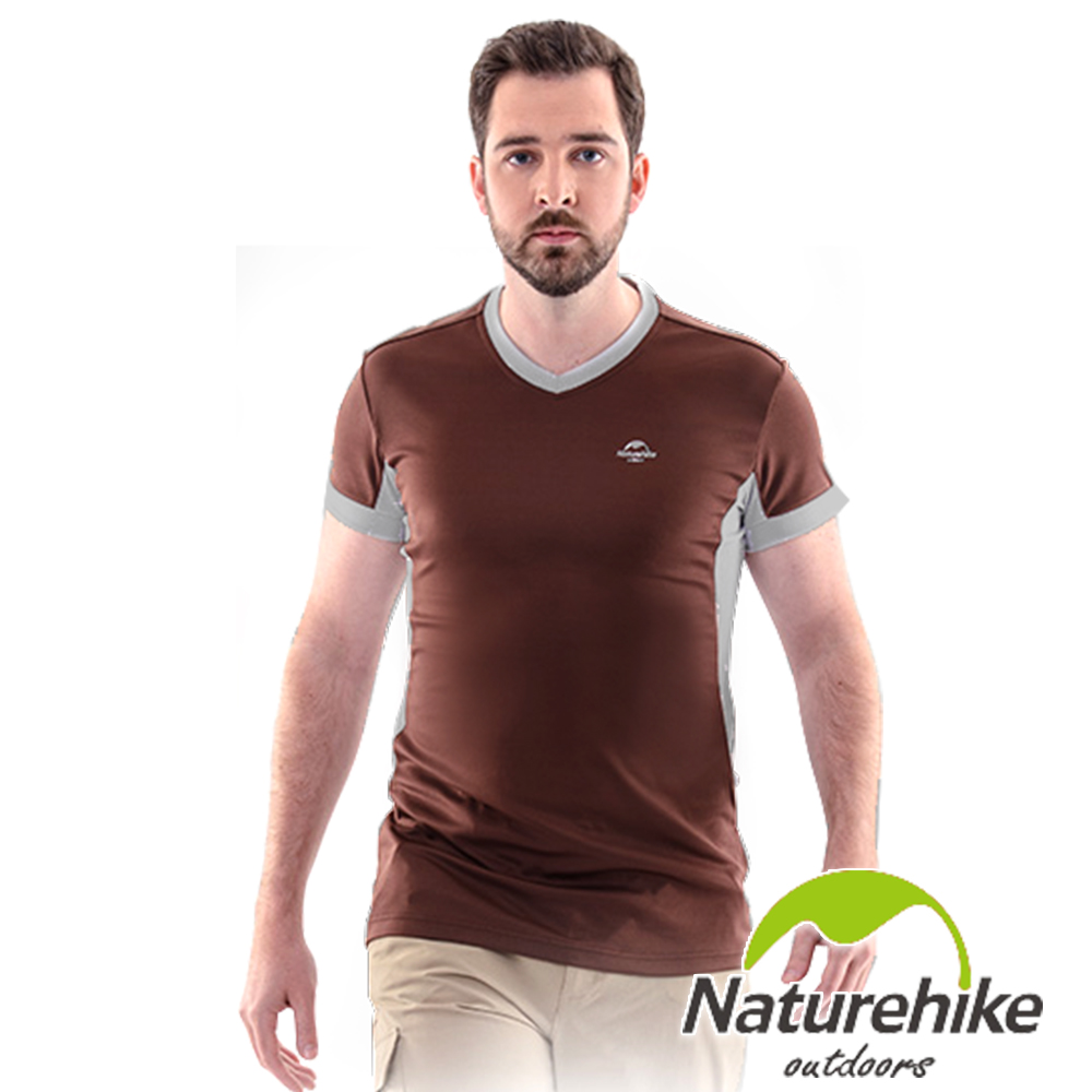 【Naturehike-NH】速乾排汗V領短袖機能服 男款 (巧克力棕 XL)