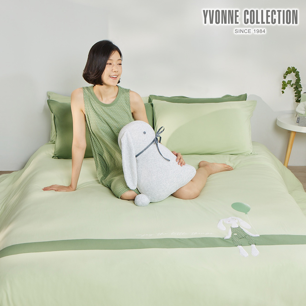 YVONNE COLLECTION氣球垂耳兔 加大被套+枕套三件組-淺蘆薈綠