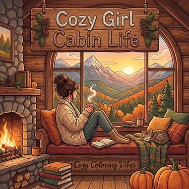 Cozy Girl Cabin Life: Hygge Inspired Coloring Book for Adults & Teens Easy Bold Line Designs of Mountain Retreats, Fireside Cabins,